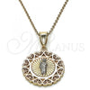 Oro Laminado Religious Pendant, Gold Filled Style San Judas and Heart Design, Polished, Tricolor, 05.253.0020