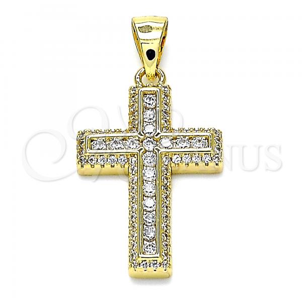 Oro Laminado Religious Pendant, Gold Filled Style Cross Design, with White Micro Pave and White Cubic Zirconia, Polished, Golden Finish, 05.342.0075