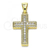 Oro Laminado Religious Pendant, Gold Filled Style Cross Design, with White Micro Pave and White Cubic Zirconia, Polished, Golden Finish, 05.342.0075