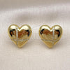 Oro Laminado Stud Earring, Gold Filled Style Heart Design, with White Cubic Zirconia, Polished, Golden Finish, 02.196.0188