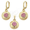 Oro Laminado Earring and Pendant Adult Set, Gold Filled Style with Light Rhodolite Crystal, Diamond Cutting Finish, Golden Finish, 10.150.0031.1