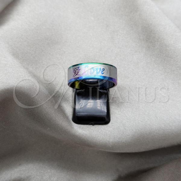 Stainless Steel Mens Ring, Heart Design, Multicolor Enamel Finish, Steel Finish, 01.63.0698.08