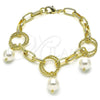 Oro Laminado Charm Bracelet, Gold Filled Style Ball and Rolo Design, with Ivory Pearl, Polished, Golden Finish, 03.331.0262.08