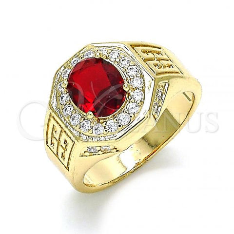 Oro Laminado Mens Ring, Gold Filled Style with Garnet Cubic Zirconia and White Micro Pave, Polished, Golden Finish, 01.266.0050.1.11