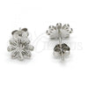 Sterling Silver Stud Earring, Peacock Design, with White Micro Pave, Polished, Rhodium Finish, 02.292.0009