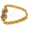 Oro Laminado Fancy Bracelet, Gold Filled Style Flower and Leaf Design, with Multicolor Cubic Zirconia, Polished, Golden Finish, 03.206.0017.3.07