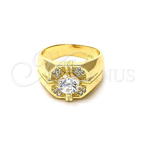Oro Laminado Mens Ring, Gold Filled Style with White Cubic Zirconia, Polished, Golden Finish, 01.192.0002.11 (Size 11)