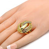 Oro Laminado Multi Stone Ring, Gold Filled Style Greek Key Design, with White Crystal, Polished, Golden Finish, 01.241.0033.08 (Size 8)