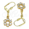 Oro Laminado Long Earring, Gold Filled Style Flower Design, with White Cubic Zirconia, Polished, Golden Finish, 02.213.0329