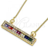 Oro Laminado Pendant Necklace, Gold Filled Style with Multicolor Cubic Zirconia, Polished, Golden Finish, 04.341.0011.20