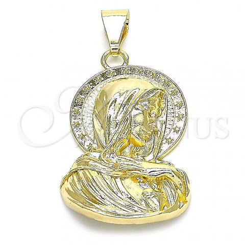 Oro Laminado Religious Pendant, Gold Filled Style Sagrado Corazon de Maria Design, Polished, Golden Finish, 05.213.0100