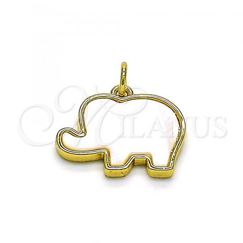 Oro Laminado Fancy Pendant, Gold Filled Style Elephant Design, with White Mother of Pearl, Polished, Golden Finish, 05.341.0056