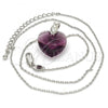 Rhodium Plated Pendant Necklace, Heart Design, with Amethyst Swarovski Crystals and White Micro Pave, Polished, Rhodium Finish, 04.239.0018.2.16