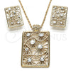 Oro Laminado Earring and Pendant Adult Set, Gold Filled Style with White Crystal, Polished, Golden Finish, 10.306.0008