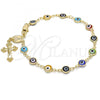 Oro Laminado Bracelet Rosary, Gold Filled Style Caridad del Cobre and Crucifix Design, Multicolor Resin Finish, Golden Finish, 09.63.0113.08
