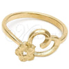 Oro Laminado Elegant Ring, Gold Filled Style Flower and Heart Design, Diamond Cutting Finish, Golden Finish, 01.63.0563.08 (Size 8)