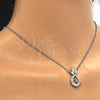 Sterling Silver Pendant Necklace, Moon Design, with White Cubic Zirconia, Polished, Rhodium Finish, 04.336.0019.16