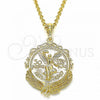 Oro Laminado Religious Pendant, Gold Filled Style Centenario Coin and Angel Design, Polished, Golden Finish, 05.351.0055