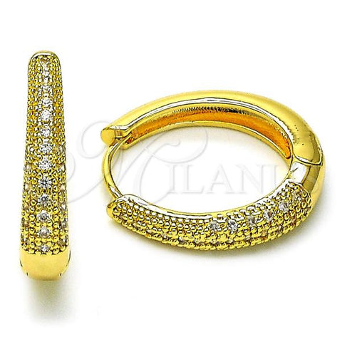 Oro Laminado Huggie Hoop, Gold Filled Style with White Cubic Zirconia, Polished, Golden Finish, 02.210.0847.22