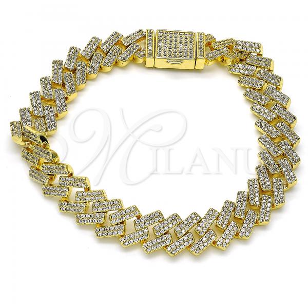 Oro Laminado Fancy Bracelet, Gold Filled Style with White Micro Pave, Polished, Golden Finish, 03.362.0027.08