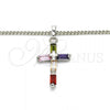 Rhodium Plated Pendant Necklace, Cross Design, with Multicolor Cubic Zirconia, Polished, Rhodium Finish, 04.284.0015.7.22