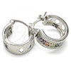 Rhodium Plated Small Hoop, with Multicolor Micro Pave, Polished, Rhodium Finish, 02.210.0277.7.15