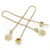 Oro Laminado Threader Earring, Gold Filled Style Flower Design, Polished, Golden Finish, 02.65.2499