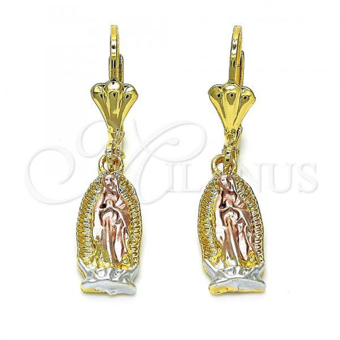 Oro Laminado Dangle Earring, Gold Filled Style Guadalupe Design, Polished, Tricolor, 02.351.0010