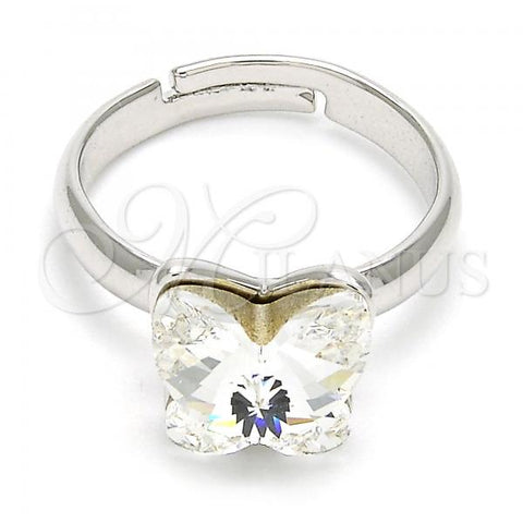 Rhodium Plated Multi Stone Ring, Butterfly Design, with Crystal Swarovski Crystals, Polished, Rhodium Finish, 01.239.0007.1 (One size fits all)