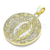 Oro Laminado Religious Pendant, Gold Filled Style Guadalupe Design, Polished, Golden Finish, 05.213.0102