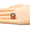 Oro Laminado Multi Stone Ring, Gold Filled Style Flower Design, with Ruby and White Cubic Zirconia, Polished, Golden Finish, 01.210.0105.1.07 (Size 7)