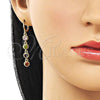 Oro Laminado Long Earring, Gold Filled Style Cluster Design, with Multicolor Cubic Zirconia, Polished, Golden Finish, 02.323.0101