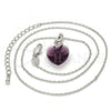 Rhodium Plated Pendant Necklace, Heart Design, with Amethyst Swarovski Crystals and White Micro Pave, Polished, Rhodium Finish, 04.63.1330.1.16