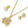 Oro Laminado Earring and Pendant Adult Set, Gold Filled Style Elephant Design, with White Micro Pave, Polished, Golden Finish, 10.233.0026