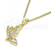 Oro Laminado Pendant Necklace, Gold Filled Style Butterfly Design, with White Micro Pave, Polished, Golden Finish, 04.156.0454.20