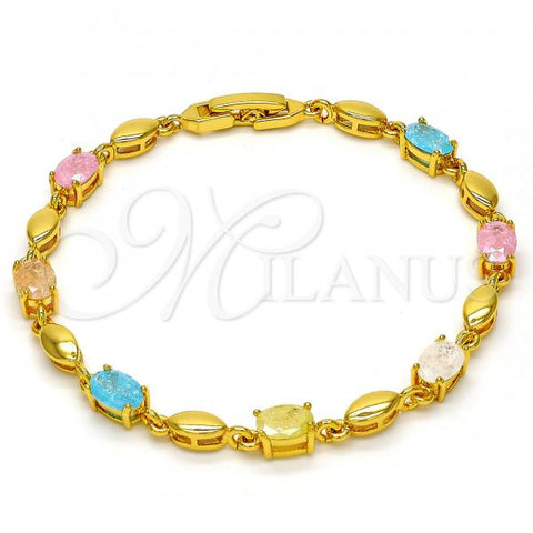 Gold Tone Tennis Bracelet, with Multicolor Cubic Zirconia, Polished, Golden Finish, 03.213.0004.07.GT