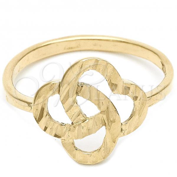 Oro Laminado Elegant Ring, Gold Filled Style Bow Design, Diamond Cutting Finish, Golden Finish, 01.63.0567.07 (Size 7)