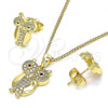 Oro Laminado Earring and Pendant Adult Set, Gold Filled Style Owl Design, with Ruby Cubic Zirconia and White Micro Pave, Polished, Golden Finish, 10.156.0392