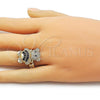 Oro Laminado Multi Stone Ring, Gold Filled Style Teddy Bear and Baguette Design, with Black Cubic Zirconia and White Micro Pave, Polished, Golden Finish, 01.284.0108.4