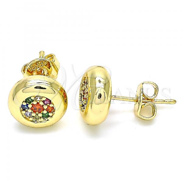 Oro Laminado Stud Earring, Gold Filled Style with Multicolor Micro Pave, Polished, Golden Finish, 02.156.0477.3