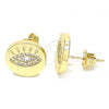 Oro Laminado Stud Earring, Gold Filled Style with White Micro Pave, Polished, Golden Finish, 02.156.0444