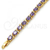 Oro Laminado Tennis Bracelet, Gold Filled Style Cluster Design, with Amethyst and White Cubic Zirconia, Polished, Golden Finish, 03.206.0004.07