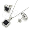 Sterling Silver Earring and Pendant Adult Set, with Black Cubic Zirconia and White Crystal, Polished, Rhodium Finish, 10.175.0073.4