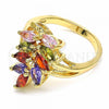 Oro Laminado Multi Stone Ring, Gold Filled Style Leaf Design, with Multicolor Cubic Zirconia, Polished, Golden Finish, 01.365.0009.07 (Size 7)