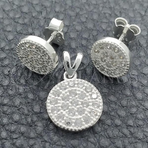 Sterling Silver Earring and Pendant Adult Set, Ball Design, with White Cubic Zirconia, Polished, Silver Finish, 10.398.0029