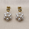 Oro Laminado Dangle Earring, Gold Filled Style Ball Design, with Ivory Pearl, Polished, Golden Finish, 02.341.0246