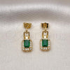 Oro Laminado Dangle Earring, Gold Filled Style with Green Cubic Zirconia and White Micro Pave, Polished, Golden Finish, 02.283.0071.1