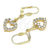 Oro Laminado Long Earring, Gold Filled Style Heart Design, with White Cubic Zirconia, Polished, Golden Finish, 02.213.0321