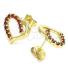 Oro Laminado Stud Earring, Gold Filled Style Heart Design, with Garnet Cubic Zirconia, Polished, Golden Finish, 02.210.0440.1