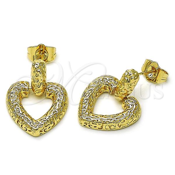 Oro Laminado Stud Earring, Gold Filled Style Heart Design, Polished, Golden Finish, 02.163.0337